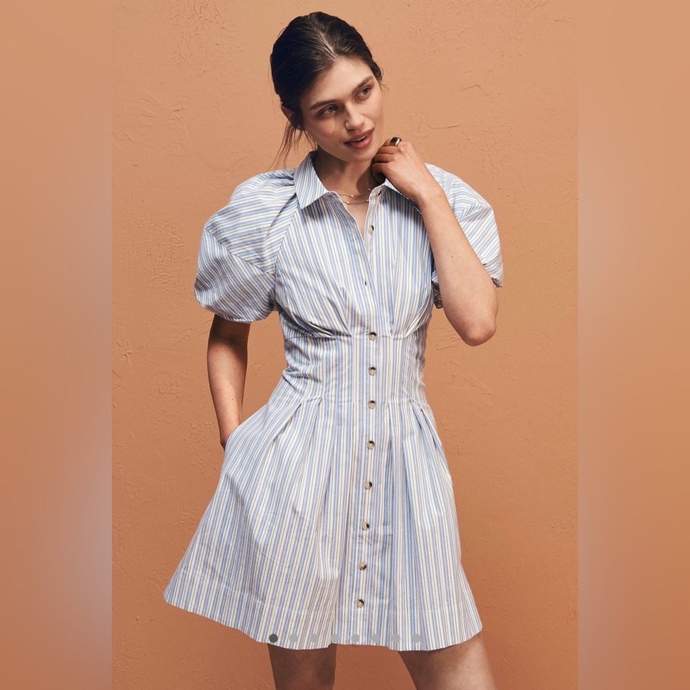 Anthropologie Puff-Sleeve Mini Shirt Dress